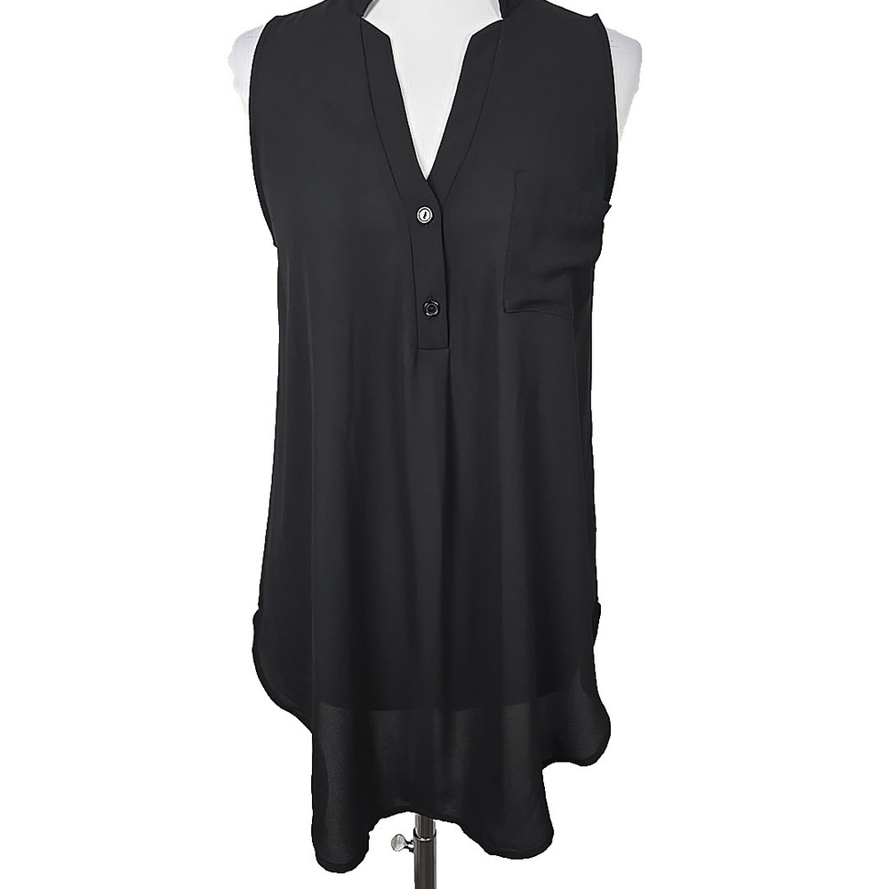 LUSH Black Chiffon‎ Sleeveless Popover Tunic Top Small S